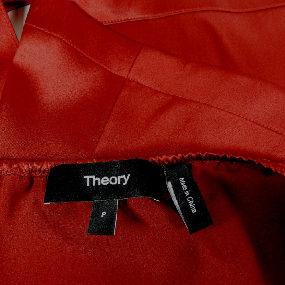 Theory Ertil Cross Front Halter Top Size P Stretch Satin SILK Red Dahlia NEW - Picture 7 of 12